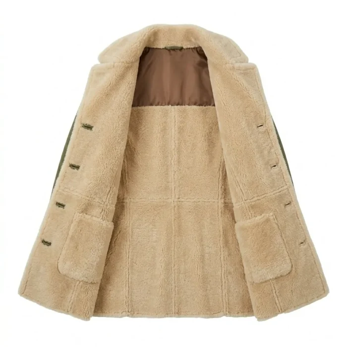 Statement Piece Women's Olive Green Leather Shearling Coats MAS Leather Garments Inner View