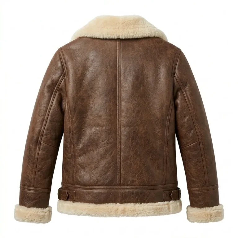 Superior Women's Brown Fur Leather Jackets MAS Leather Garments Back View