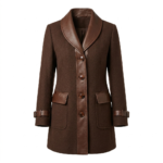 Superior Women's Brown Wool Leather Trim Coat MAS Leather Garments