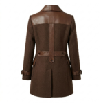 Superior Women's Brown Wool Leather Trim Coat MAS Leather Garments Back View