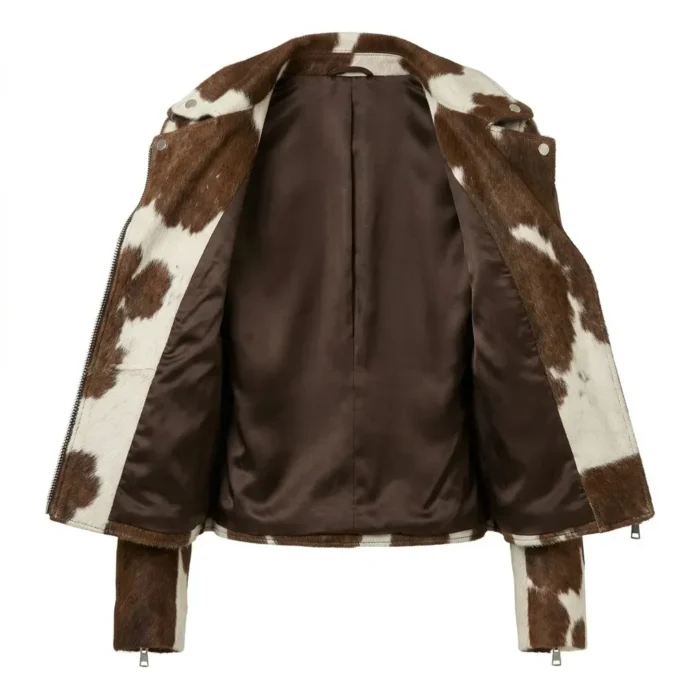 Ultra Quality Women's Brown Pony Hair-On Jacket MAS Leather Garments Inner View